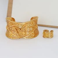 new fashion ladies luxury gold bracelet ring butterfly set african ethiopian women dubai bracelet party wedding gifts