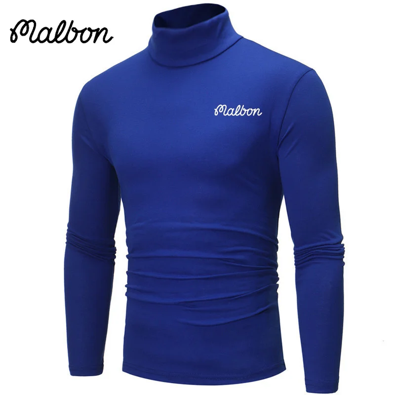Malbon 2022 New Men's Golf Clothes Turtleneck Leggings Casual Slim Long Sleeve T-shirt Solid Color Stand Collar Pullover