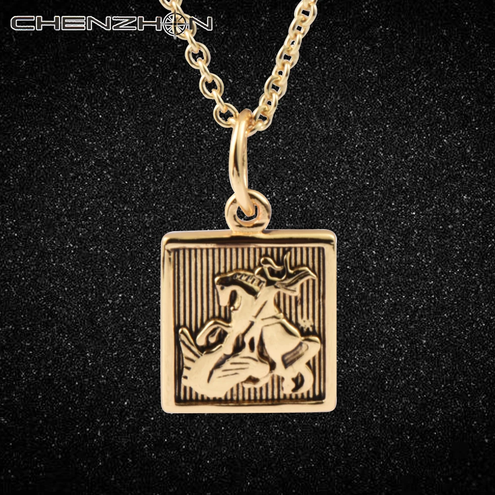 

Horse Pendant Charms Silver 925 Seal Necklace Vintage Memo War Horse Totem Necklace Square Charm For Women Men Pendant Comme