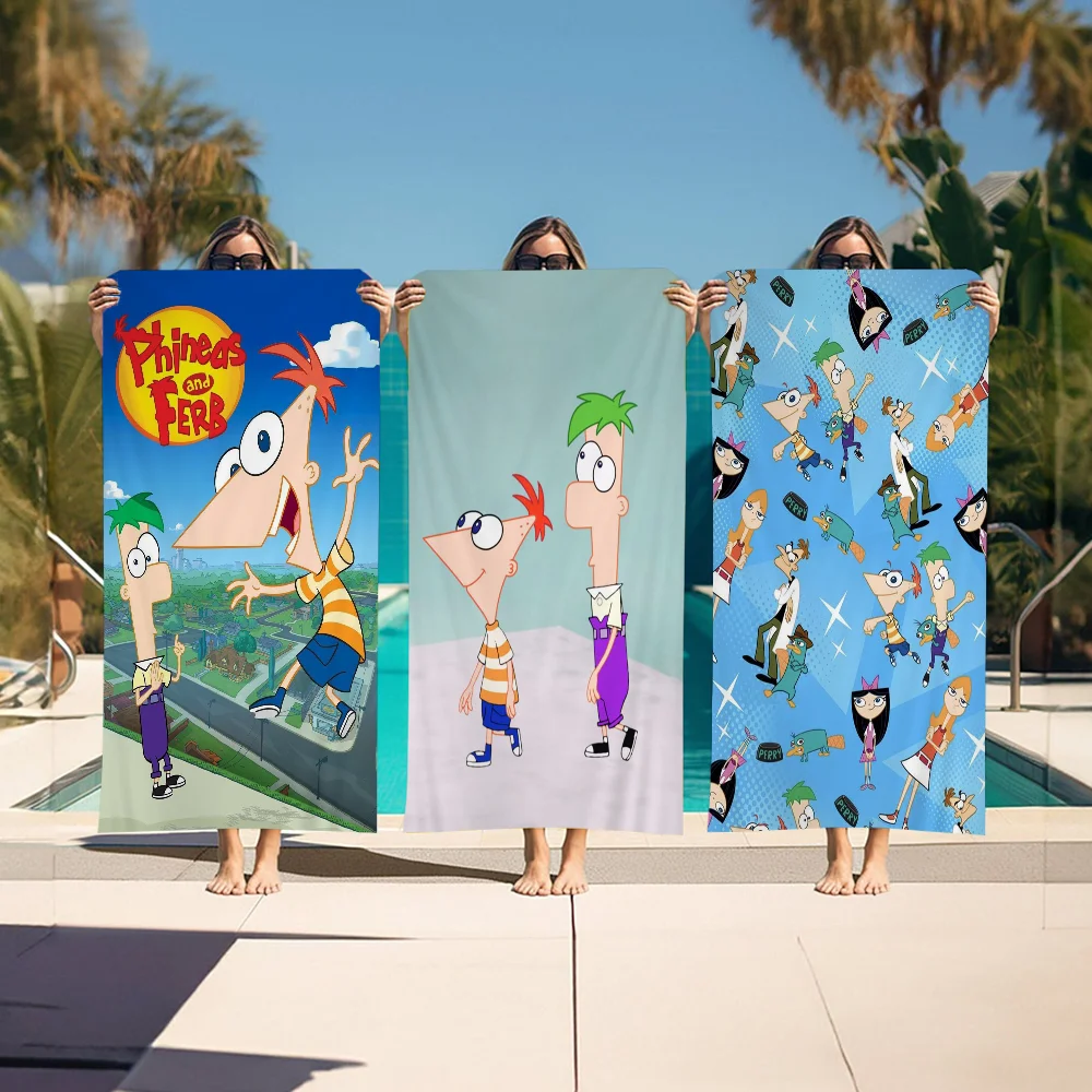 Пляжное Полотенце С Героями Мультфильмов P-Phineas &amp F-Ferbs Быстросохнущее Банное