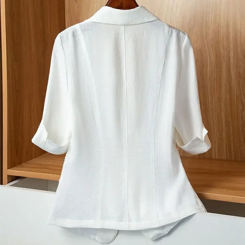 Женский офисный Тонкий Блейзер корейское пальто с коротким рукавом куртка одним