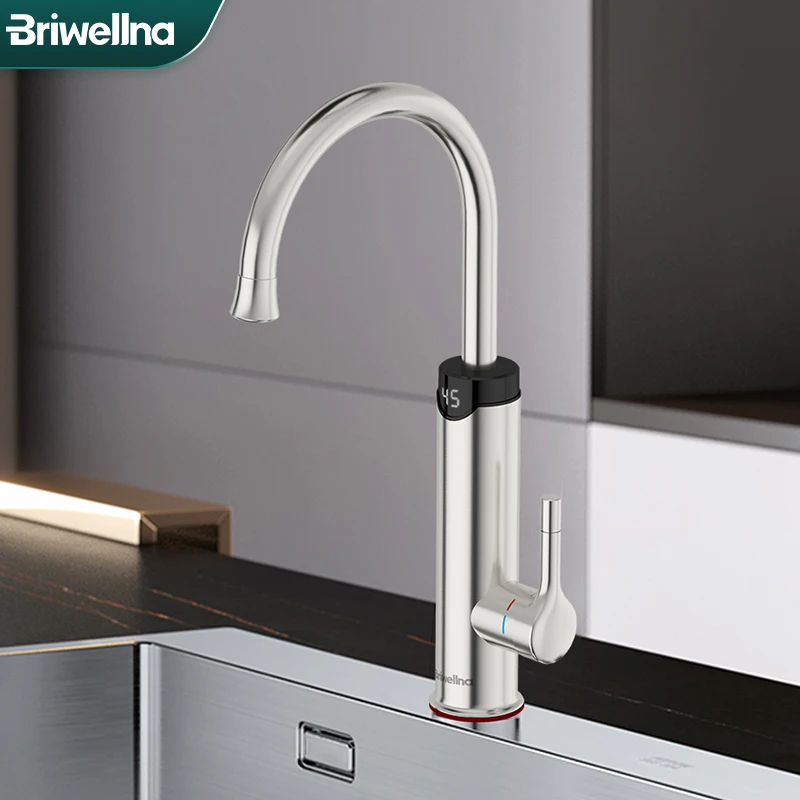 Briwellna Electric Faucet With Digital Display Instant Hot Water Faucet Heating Tap Stainless Steel Electric Water Heater Geyser