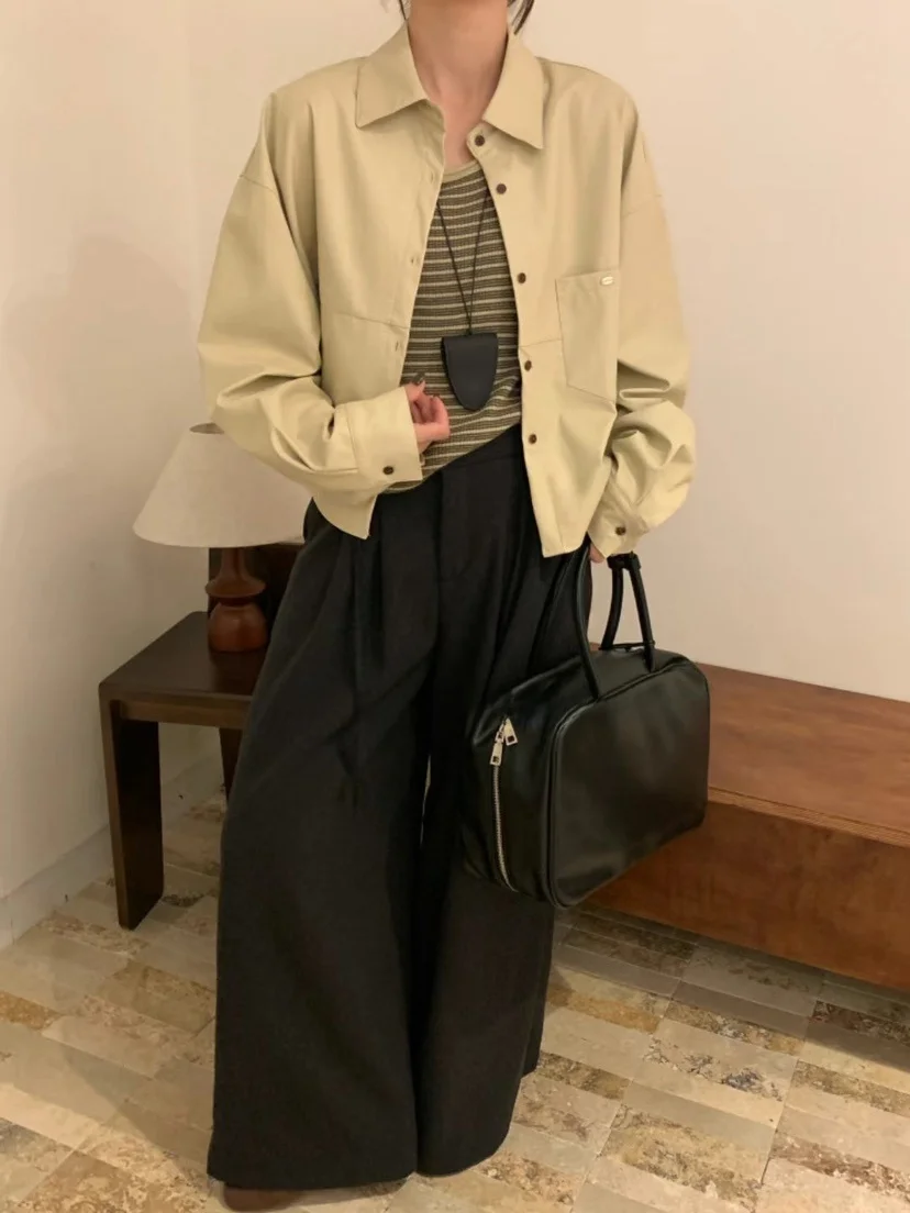 Корейская серия простая верхняя одежда из искусственной кожи женская