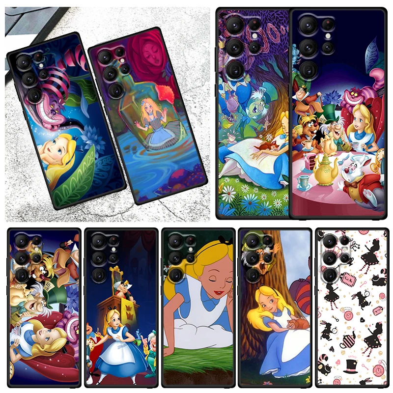 

Cat Alice in Wonderland Phone Case For Samsung Galaxy S23 S22 S21 S20 FE S10 S10E S9 Plus Ultra Pro Lite 5G TPU Black Funda