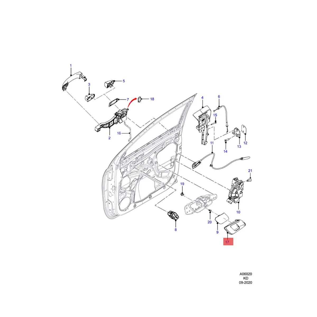Передняя правая внутренняя дверная ручка AB3921970AB для Ford Ranger Wildtrak Hi-Rider 2012-2018