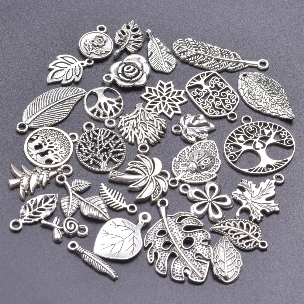 

30pcs/lot Random Flower Leaf Charms Lot For Bracelet Necklace Findings Metal Mix Floating Charms Pendants Craft Jewelry Making