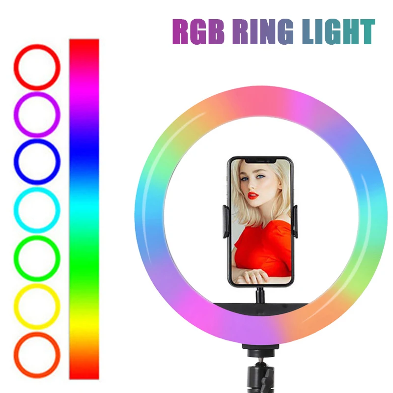

12inch RGB Round Ring Light LED Photography Dimmable Selfie Lamp for Youtobe Tiktok Phone Video Live Lamp with remote control