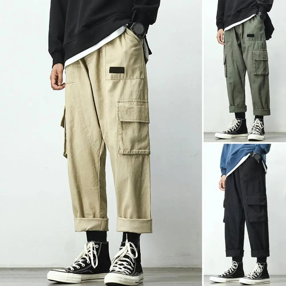 

Брюки-карго мужские прямые однотонные, свободные штаны с поясом на резинке, шаровары со средней посадкой, уличная одежда, много карманов