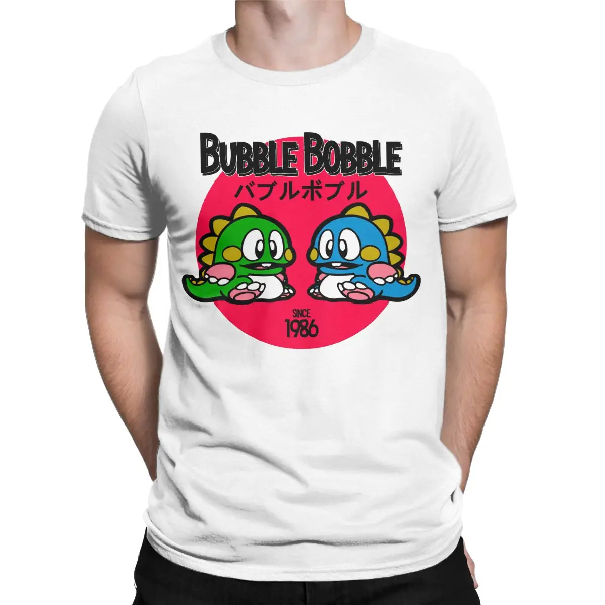 

Men's shirt Bubble Bobble 100% Cotton Tops 80s nostalgia computer game pixel video games cute dragon Plus Size T-Shirt