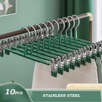 10pcs stainless steel pants hanger organizer clothes rack non slip clips trouser hangers underwear storage wardrobe drying rack