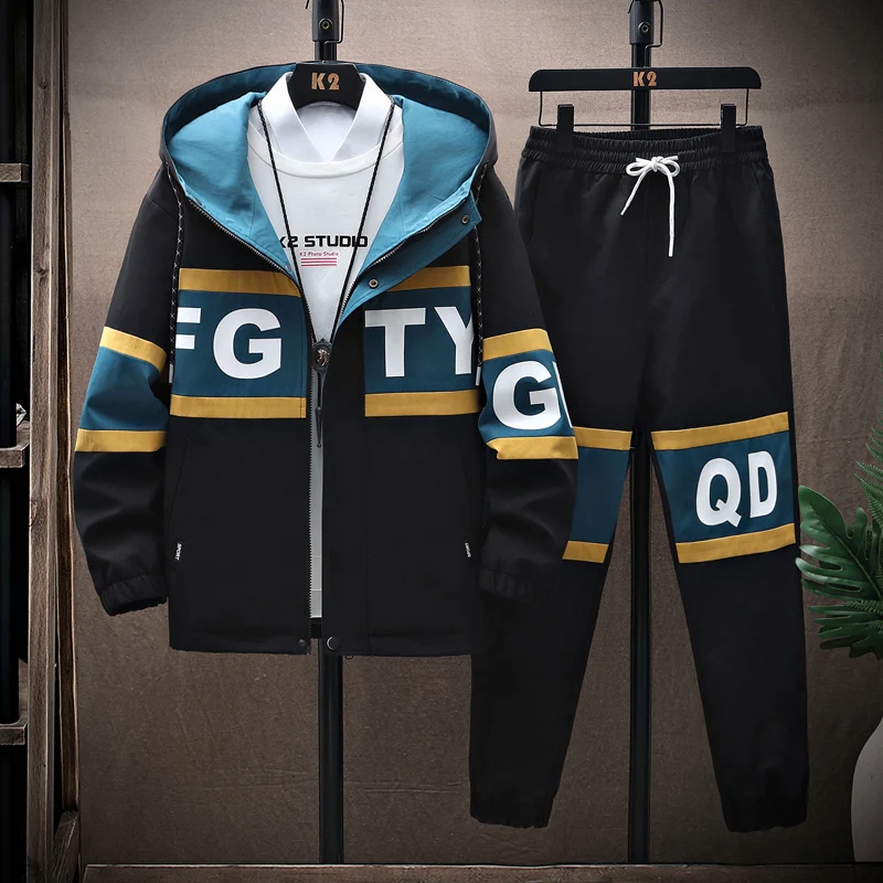 

Новый весенний Мужской комплект повседневная куртка и брюки комплект из двух предметов