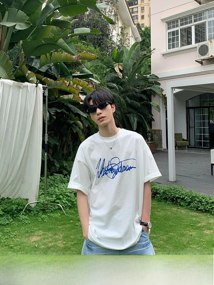 Onelycns корейская свободная простая футболка с круглым вырезом и короткими