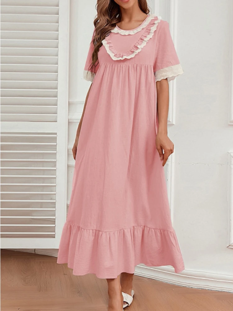 

Женское кружевное платье-миди с воланом, повседневное элегантное свободное платье составного кроя с оборками, праздничное платье в стиле п...