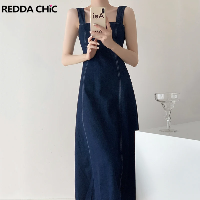 

Слитные платья REDDACHiC, женский костюм, летние ковбойские бретельки, бандаж на спине, нишевые синие джинсы, стандартная Женская одежда в Корей...