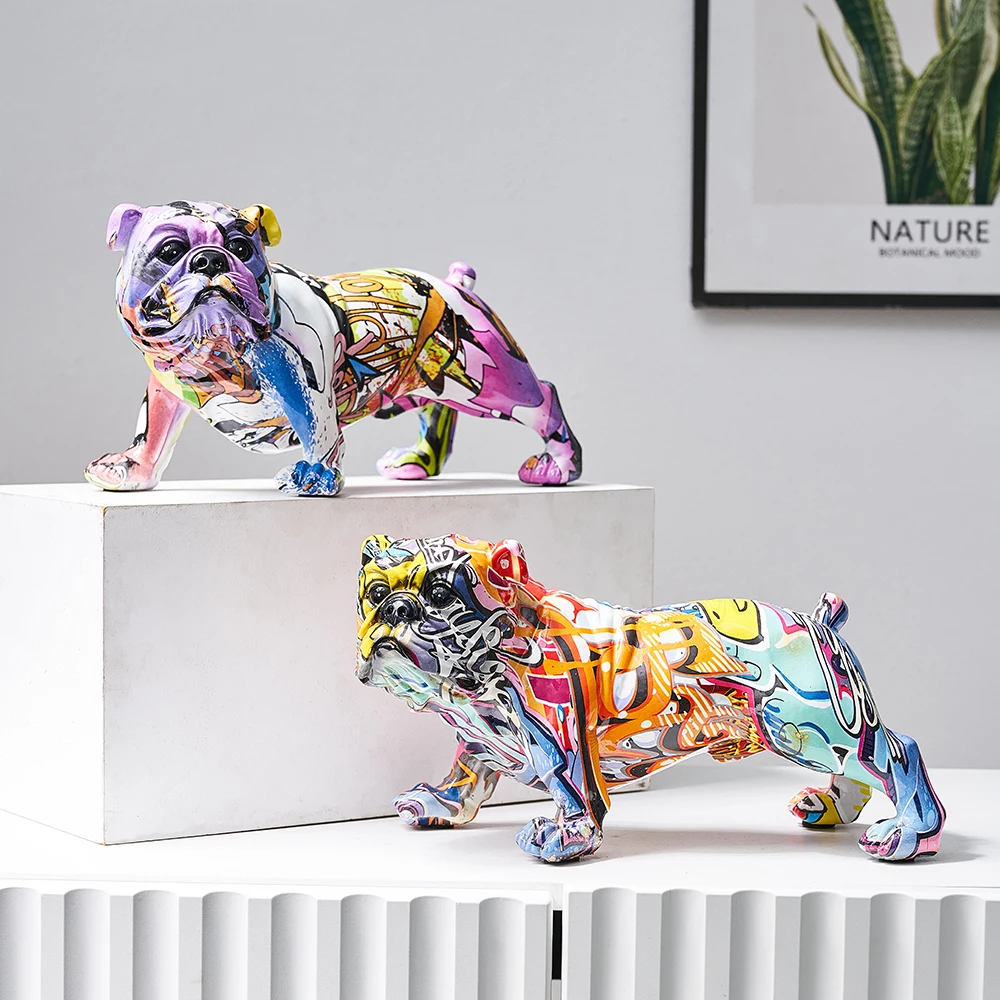 

Colorful Dog Sculpture Figurines for Interior Home Decoration Modern Resin Animal Mmodel Figurine Statue Living Room Decoration