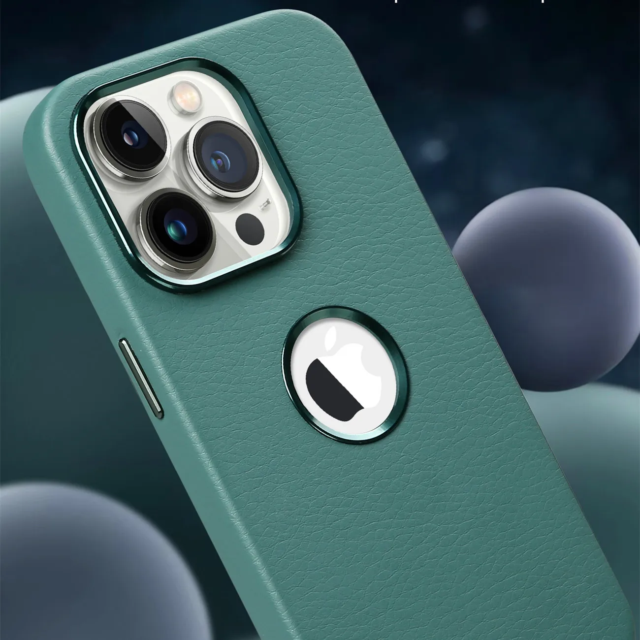 Retro Business Original Leather Phone Case For Apple iPhone 14 13 Pro Max 12 Glossy Metal Camera Ring Hollow LOGO Hole Cover