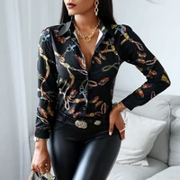 2021 new womens blouse fashion sexy floral printed blouse women elegant v neck loose long sleeve shirts