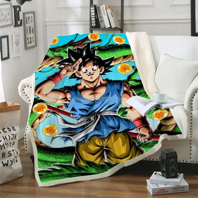 

Anime Blanket Cartoons Goku Printing Child Adult Throw Blankets for Beds Home Life Picnic Travel Fashion Two-layer Quilts