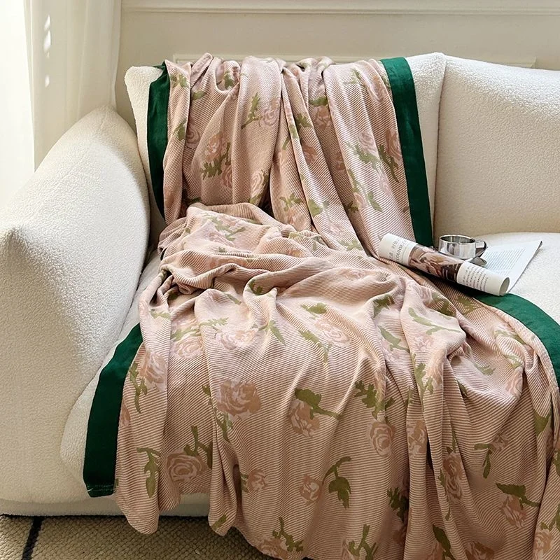 

Luxury Rose Flower Blanket Cotton Double-layer Towel Blanket For Sofa Bed Blanket Knitting Jacquard Home Textile