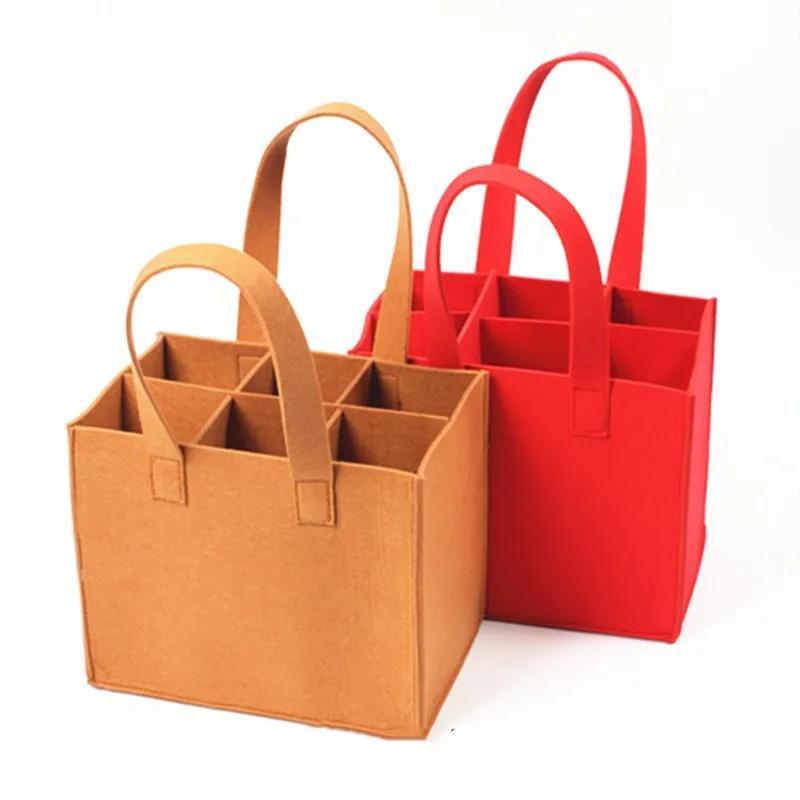 

1PCS 2/4/6 Multiple Bottle Red Wine Gift Packaging Bag Non-woven Handbag Felt Handle Pouches with Partition Festival Supplies