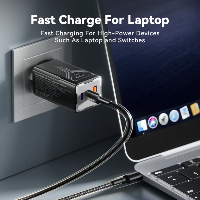 Фото KUULAA 65 Вт GaN зарядное устройство Quick Charge 4.0 3.0 Type C PD USB зарядное устройство для iPhone 15 14 13 Pro Max быстрое зарядное устройство для ноутбука PD зарядное устройство №3