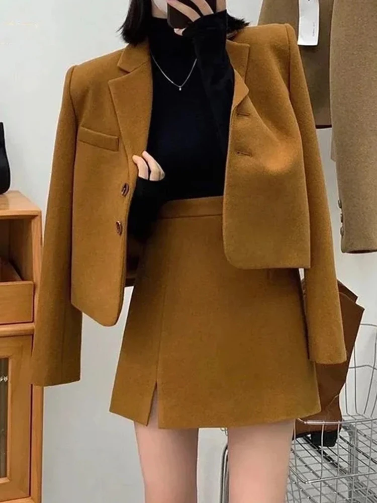 Женский офисный костюм-двойка Sungtin корейский стиль шерстяной Блейзер