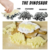 6pcs dinosaur cookie cutter stamp set 3d dinosaur fossil biscuit embossing mould sugarcraft baking mold cake decoration tools
