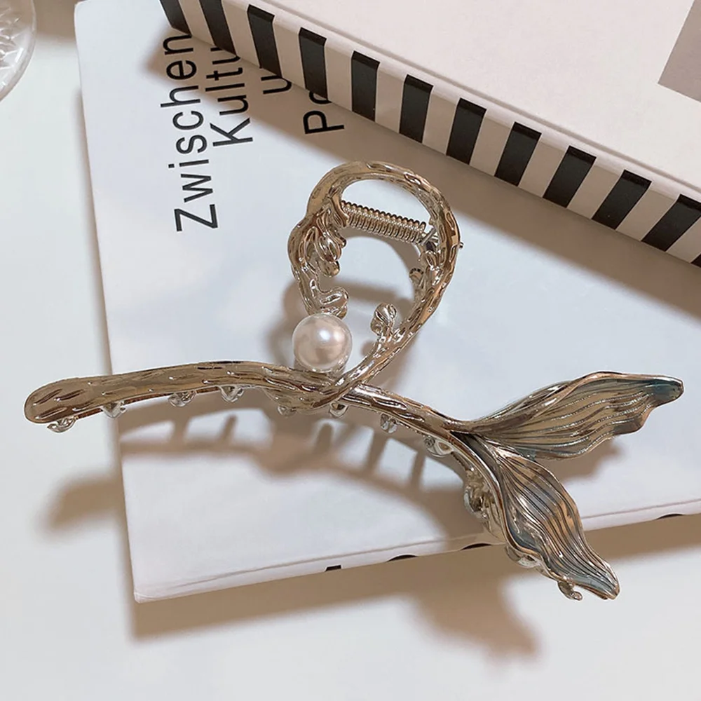 

Geometric Alloy Shark Clip Big Size Grab Clip Hairpin Large Metal Ponytail Clip Hair Accessories Blue Fishtail Pearl Hair Claw