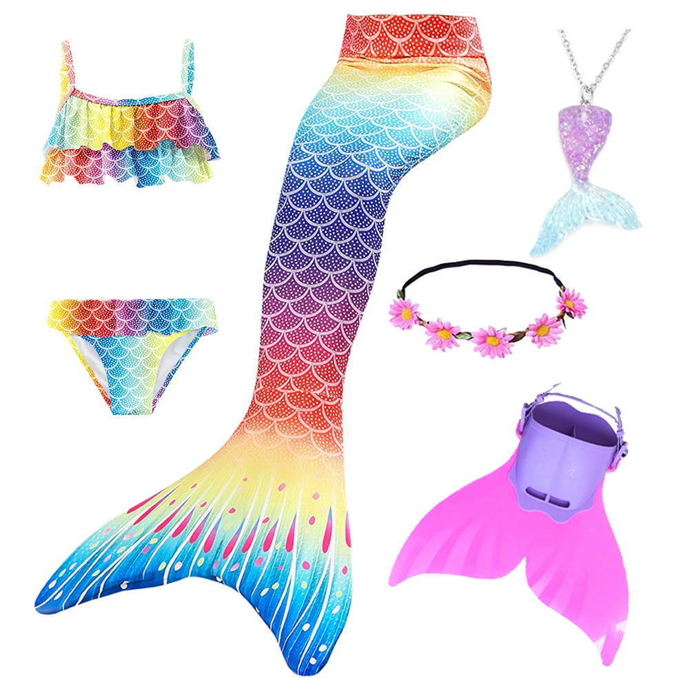 Summer Girl Mermaid Tail With Monofin Halloween Costume Princess Dress Swimsuit Bikini Bathing Suit for Swim