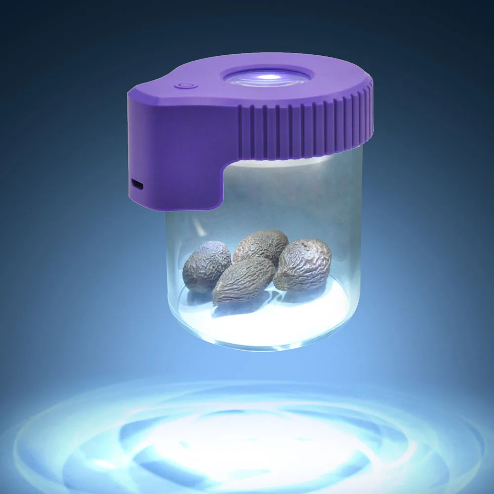 

SHOREWE Led Glass Tobacco Box Luminous Air Tight Magnifying Stash Jar 155ml Vacuum Seal Cigarette Case Plastic Food Container