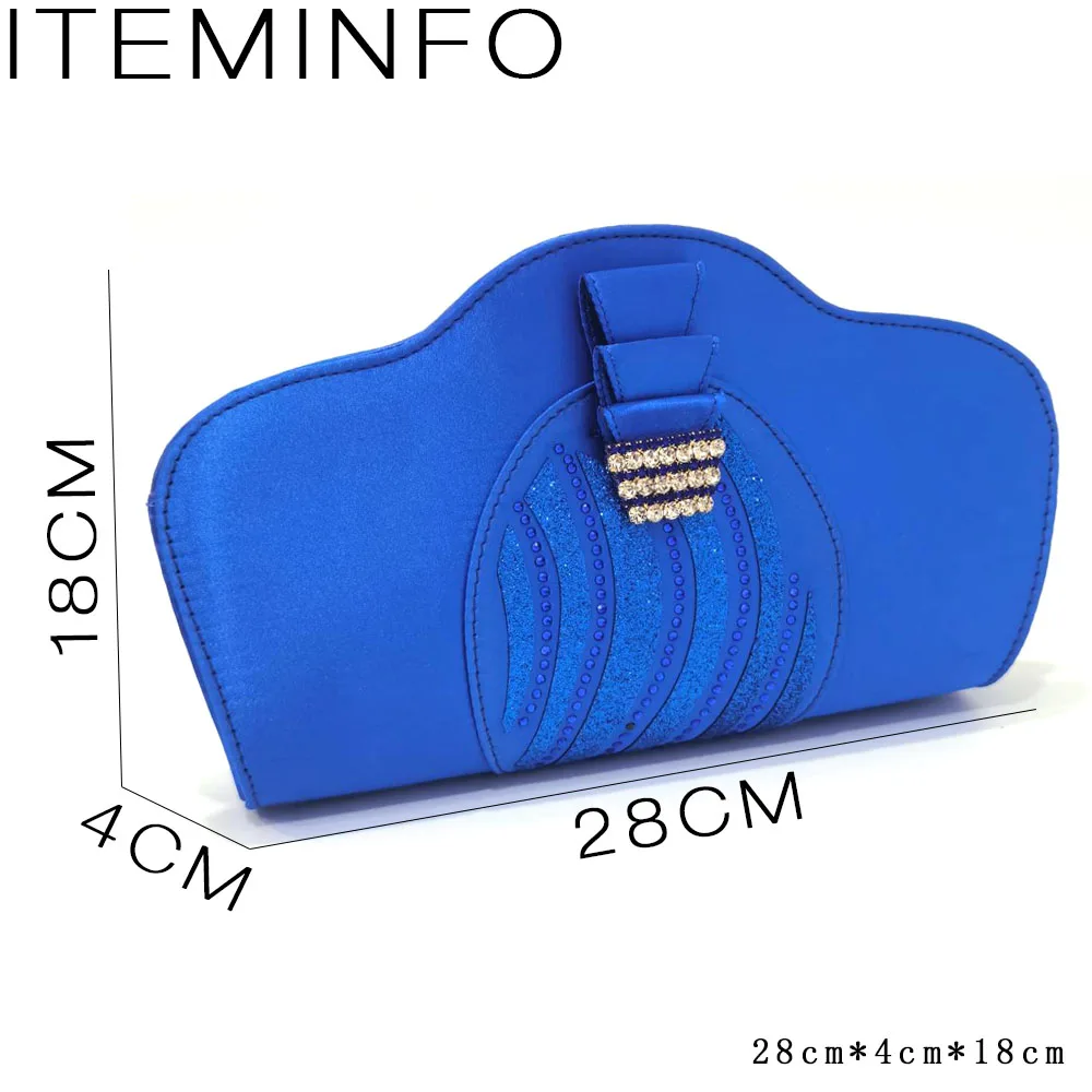 Venus Chan Fashion and Comfortable Retro Blue Rhinestone Paisley Pattern Ladies Middle Heel Sandals African Shoes Bag Set