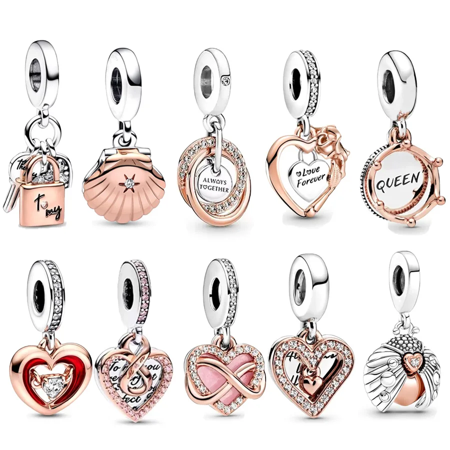 НОВЫЙ Аутентичный сверкающий бесконечный браслет в форме сердца и розы подвеска