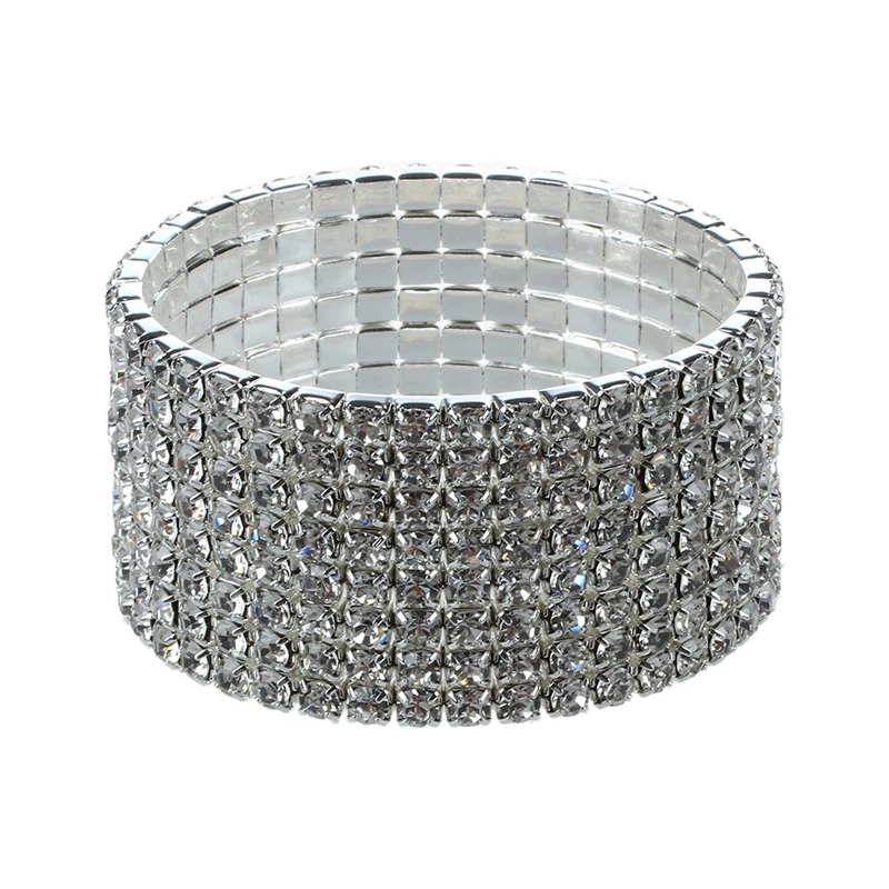 

Wedding Bridal Stretchy 8 row Rhinestone Bracelet Bangle 28 mm