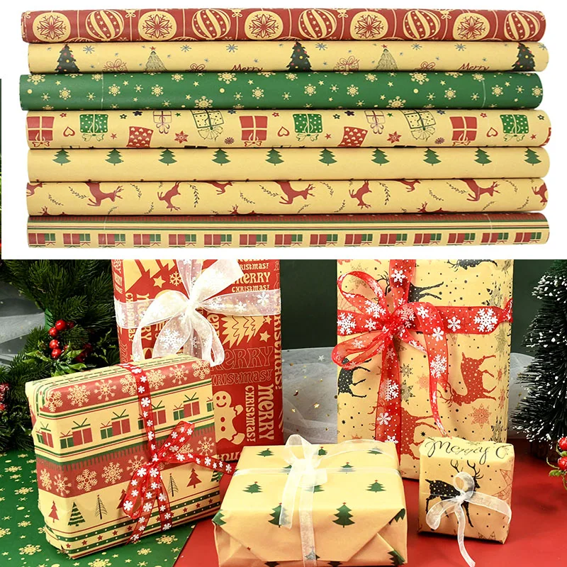 

1/2pcs Christmas Wrapping Paper Xmas Themed Gift Card Making Supplies Birthday Party Elk Cartoon Pattern Gift Wrapping Paper