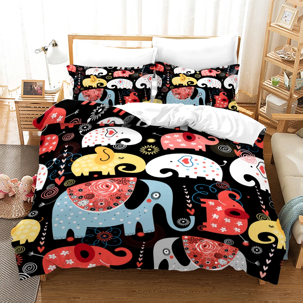 

Elephant Pattern Painting Multiple Color Duvet Cover Set Bed Pillowcases Luxury Queen Comforter Bedding Sets