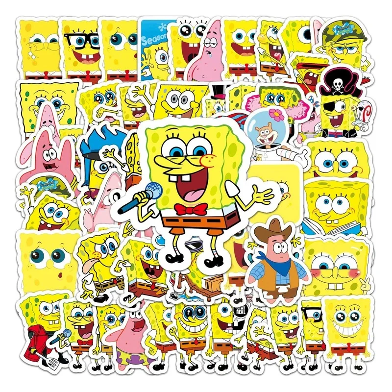 60pcs Anime Stickers SpongeBob Stickers Cartoon Waterproof Luggage Refrigerator Motorcycle Sticker Personality Notebook Stickers