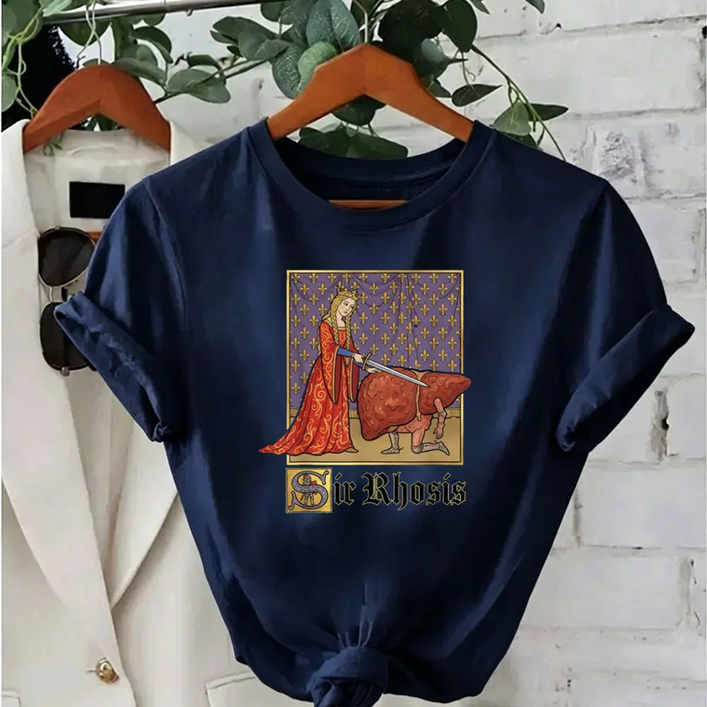 Фото Футболка унисекс с забавным принтом Sir Rhosis Medieval Pun Meme Funny Liver Drunk, интересная графика, оверсайз, с круглым вырезом, с принтом №2