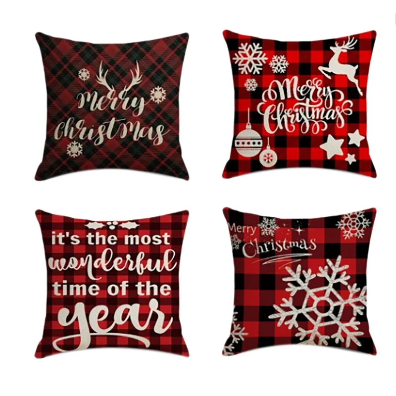 

4 шт. экономичная Рождественская наволочка, квадратный домашний декор, льняные наволочки для подушек, наволочки для дивана, автомобильный п...