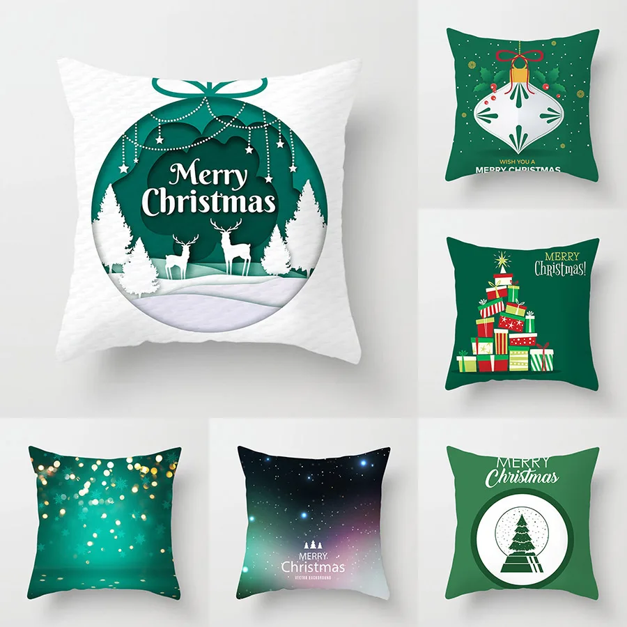 

Home Decor Christmas Pillowcase Polyester Merry Christmas Pillowcase Santa Elk Print Polyester Cushion Cover funda de almohada