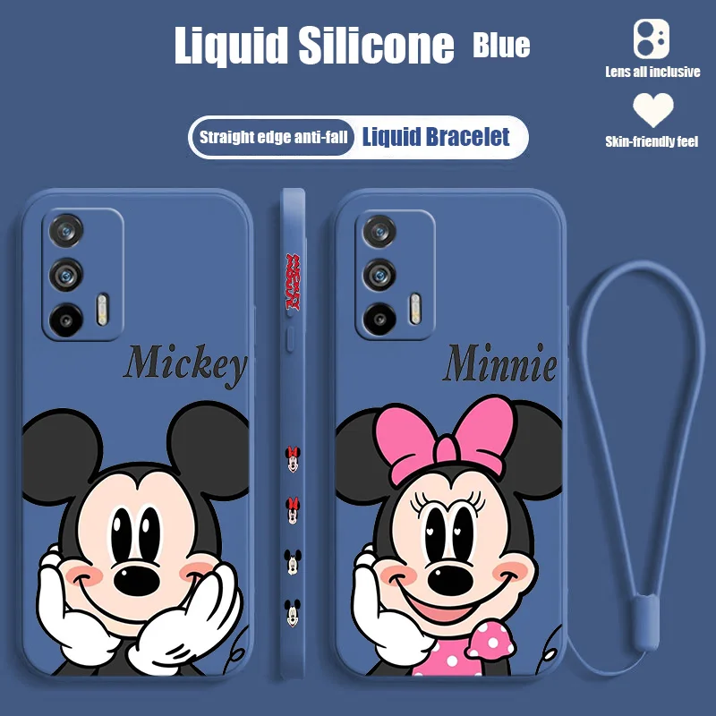 

Minnie Mickey Disney Cute For Realme Narzo 50A 50i 30 10 V23 Q5i Q5 GT2 GT Neo 3T C21Y XT X2 Pro Liquid Left Rope Funda Cover