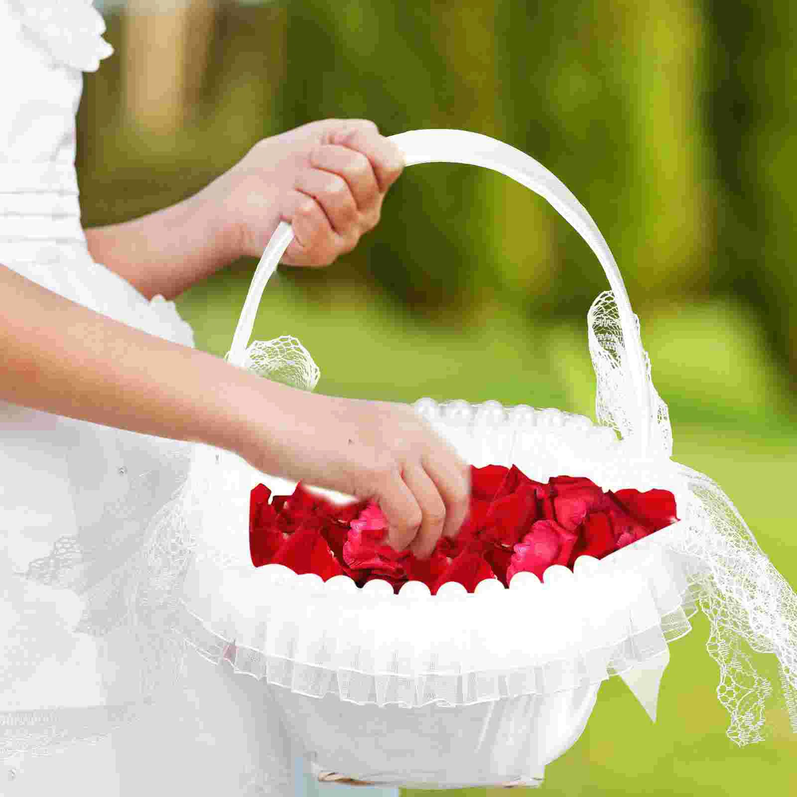 

White Flower Girl Basket Wedding Lace Basket Wedding Favors Basket Anniversary Ceremony Decoration