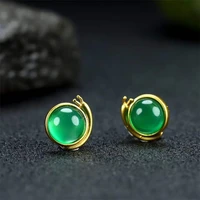 hot selling natural hand carved gold color 24k inlay jade snails earrings studs fashion jewelry men women luck gifts