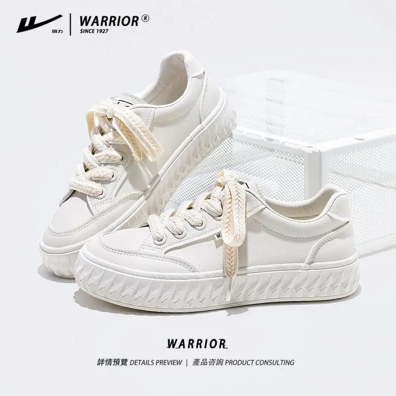 

Warrior Brand Women Sport Sneaker PU Leather Lace-up White Shoes Simple Comfortable Breathable Walking Shoes Summer 2023