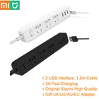 Оригинальный удлинитель питания Xiaomi для домашней электроники, быстрая зарядка, 3 USB-порта 2,0, удлинитель с переходником для ЕС, Великобритании, Австралии