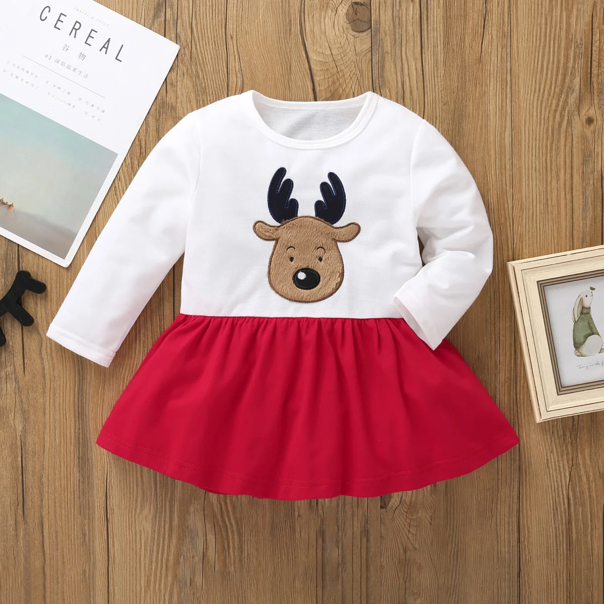 New Christmas Deer Printed Princess Baby Dress 2021 Toddler Infant Girl Xmas Clothes Long Sleeve Lace Tutu | Детская одежда и