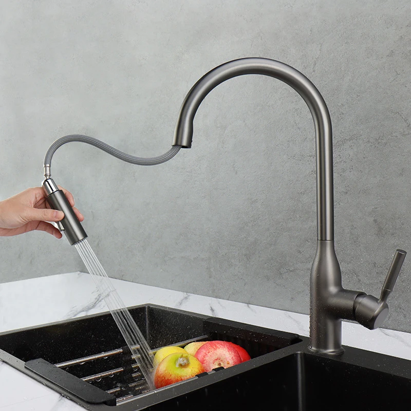 

Выдвижной кухонный смеситель ULA, кухонный кран из нержавеющей стали с поворотом на 360 градусов, крепление на раковину с холодной и горячей водой, Смесители без шлангов