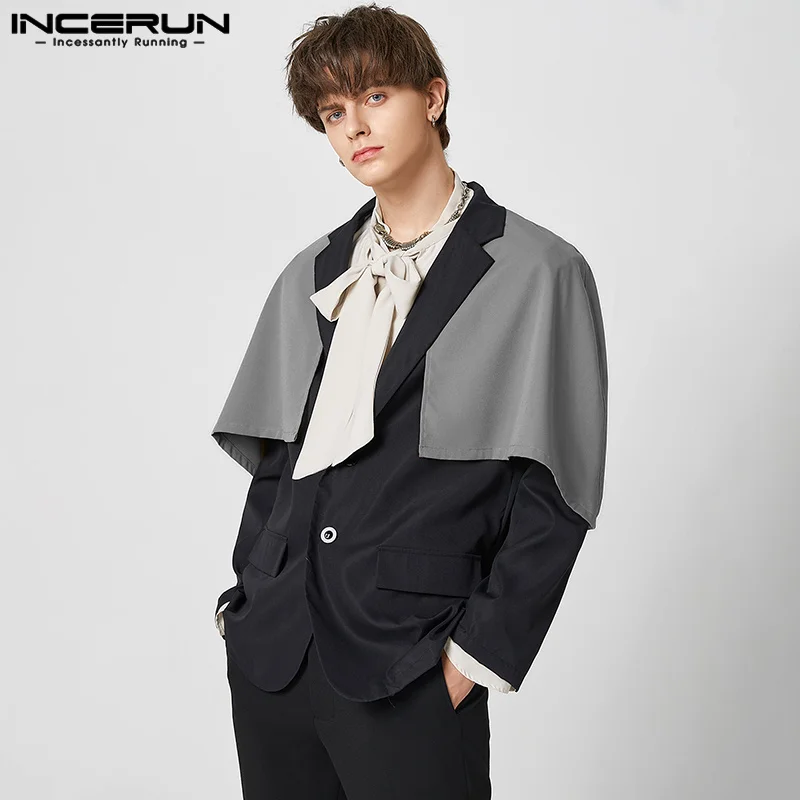 

Fashion Casual Style Tops INCERUN Men's Patchwork Color Contrast Cape Design Suit Coats Stylish Loose Male Hot Sale Blazer S-5XL