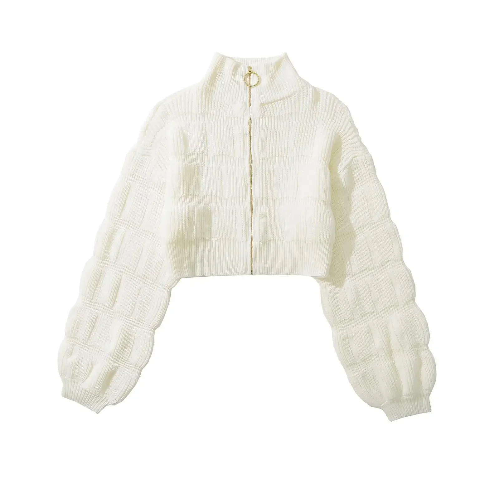 Женские свободные кардиганы на молнии однотонные свитера с рукавами-фонариками