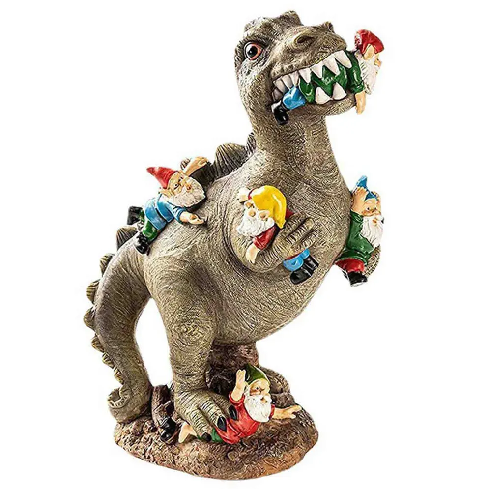 

Dwarf Dinosaur Eating Gnome Garden Art Outdoor Statue Resin Material