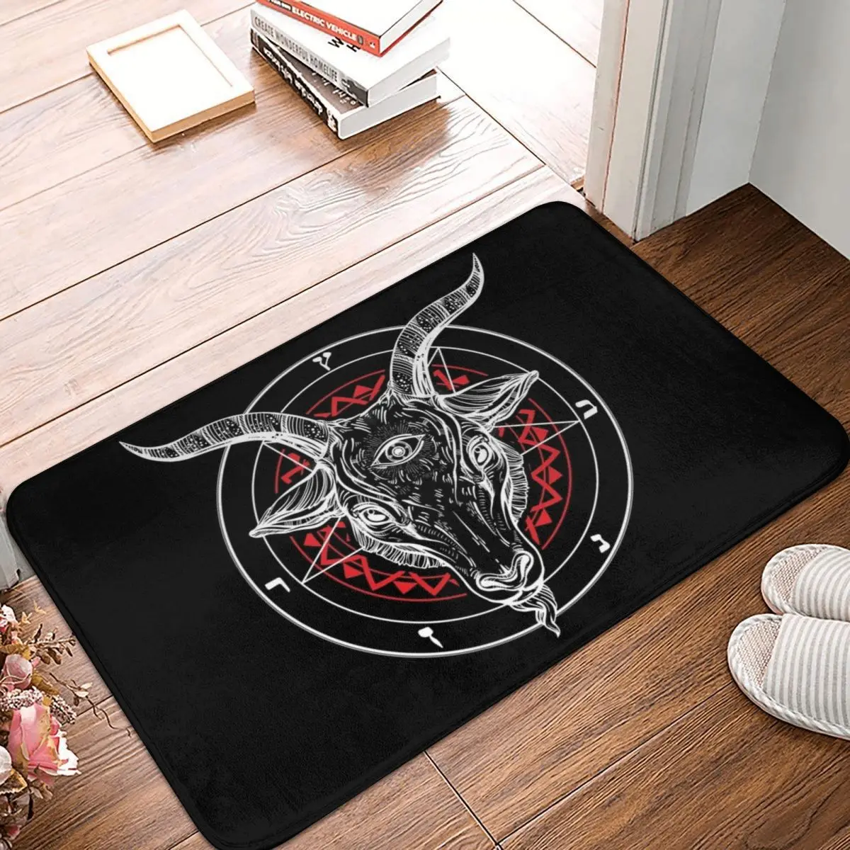 

С изображением Сатанинского козла Baphomet круглый сатана символ светящийся дьявол коврик у двери ванной ковер Декор вход в гостиную домашнюю ...
